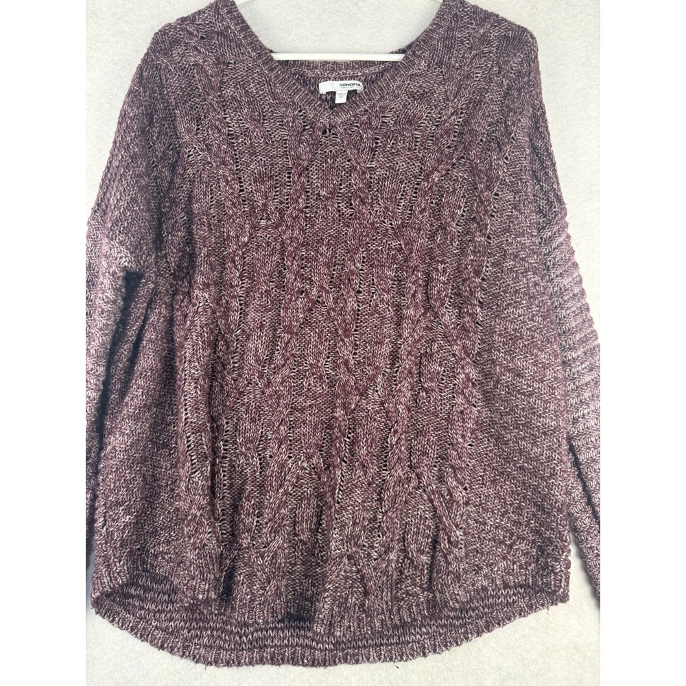 Sonoma Goods For Life Cable Knit Sweater Women's Medium Purple‎ Cotton Blend